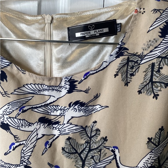 Paper Lane Women Beige/Blue/White Dress Sz M/L - Picture 3 of 4